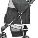 TRIXIE Foldable Pet Stroller for Cats and Dogs, Pet Carrier Strolling Cart with Weather Cover, Storage Basket, Cup Holder, Black