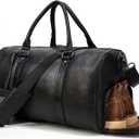 Genuine Leather Travel Bag Unisex Weekender Bag, Airplane Carry-On Luggage with Multi Compartments for Travel Gym, Black