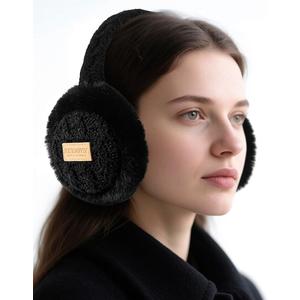 KEYJOYS Ear Muffs for Winter Women Cold Weather, Adjustable Fluffy Folding Earmuffs, Cute Ear Warmers Outdoor Ear Covers (Black)