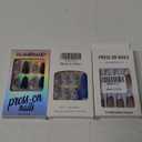 24Pcs French Tip Press On Nails - Medium Almond Glossy False Nails with Flower Designs, Full Cover Acrylic DIY Manicure 3 Pack