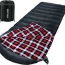 0 Degree Sleeping Bag 100% Cotton Flannel XXL Cold Weather Winter Oversized Sleeping Bag for Adults Camping Zero Degree Big and Tall with Compression Sack