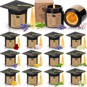 Nuanchu 24 Pcs Bible Verses Graduation Scented Candle with Felt Graduation Cap 3.5oz Candle for Him Her Natural Soy Wax Lavender Handmade Commemorate Gift Favors Bulk for High School College Graduate