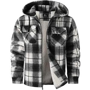SCODI Men's Flannel Shirt Jacket Fleece Sherpa Lined Plaid Jackets Coat Full Zip Up Hoodie Winter Outwear (XX-Large, Black)