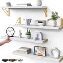 BAYKA Wall Shelves for Bedroom Decor, Floating Wall Shelf for Living Room Kitchen Storage, Mounted Rustic Wood Shelves for Kids Books, Corner Shelf for Bathroom (White and Gold, 23in, Set of 4)