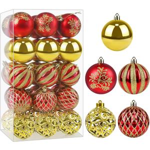 Christmas Ornaments Balls - 30 Pcs 2.4 Inch Shatterproof Plastic Christmas Balls Sets, Red & Gold Small Christmas Tree Balls Hanging Ornaments for Holiday Wreath Party Christma Tree Decor