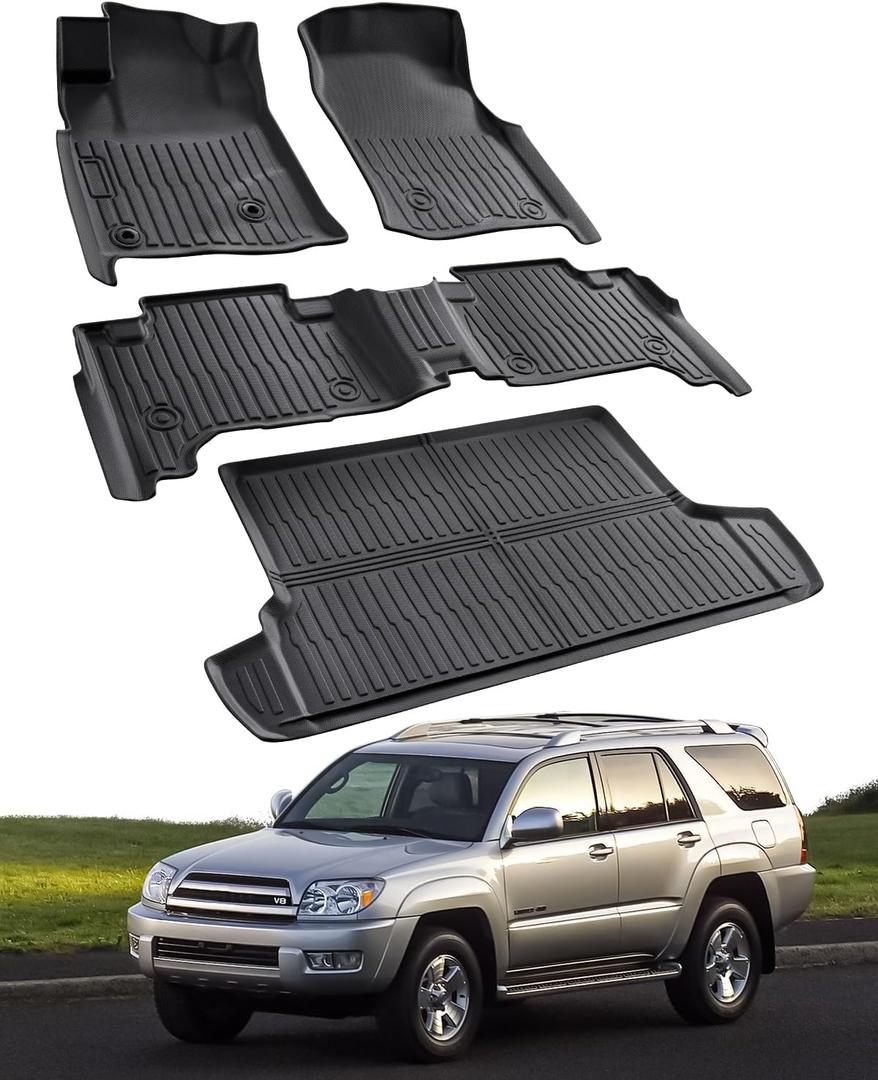 Car Floor Mats for Toyota 4Runner: 2003-2009 (4th Gen) Cargo Trunk Liner, All Weather Accessories Rubber Carpet Custom Fit for Toyota 4 Runner 2003 2004 2005 2006 2007 2008 2009 SUV (Only 5 Seat Model