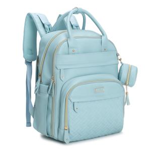 BabbleRoo Leather Diaper Bag Backpack - Baby Essentials Travel Baby Bag, Multi function, Waterproof, with Changing Pad, Stroller Straps & Pacifier Case  Unisex, Powder Blue (Vegan Leather  Powder Blue)
