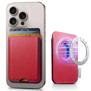 SOUNDBYTE Stronger Magnetic Wallet for iPhone 17/16/15/14/13/12 Series & for MagSafe Cases | N52 Magnet RFID Blocking Leather Magnetic Card Holder with Powerful Magnets | Holds 3 Cards | Red