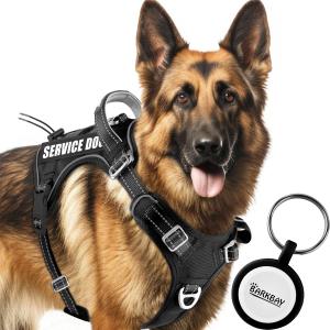 BARKBAY Service Dog Vest Tactical Dog Harness Medium Large Sized Dog Tags Personalized No Pull Adjustable Harness Reflective K9 Working Training Easy Control Military Molle System(Black,L)