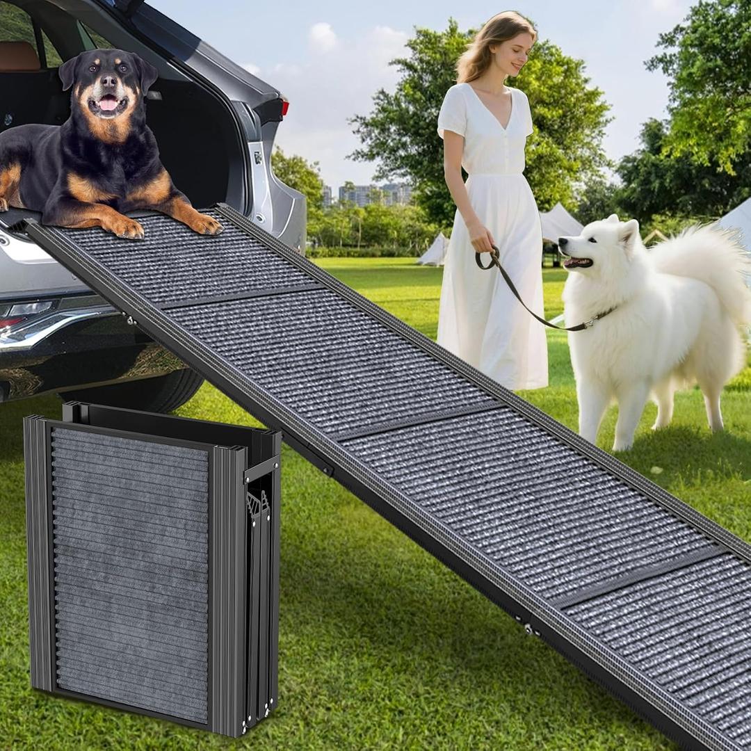 Dog Ramp for Car 71" L × 20" W, Extra-Long & Extra-Wide Foldable | Portable Dog Ramps for Large Dogs, Non-Slip Rug Surface Gentler Climb 270 lbs Capacity, Outdoor Sturdy Dog Ramp for SUV/Truck