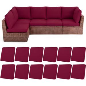 HEBE Stretch Patio Cushion Covers Set 12pcs, Waterproof Outdoor Couch Covers Replacement, Washable Reusable Seat Cushion Slipcovers for Patio Furniture Protector, Chair Cushion Cover