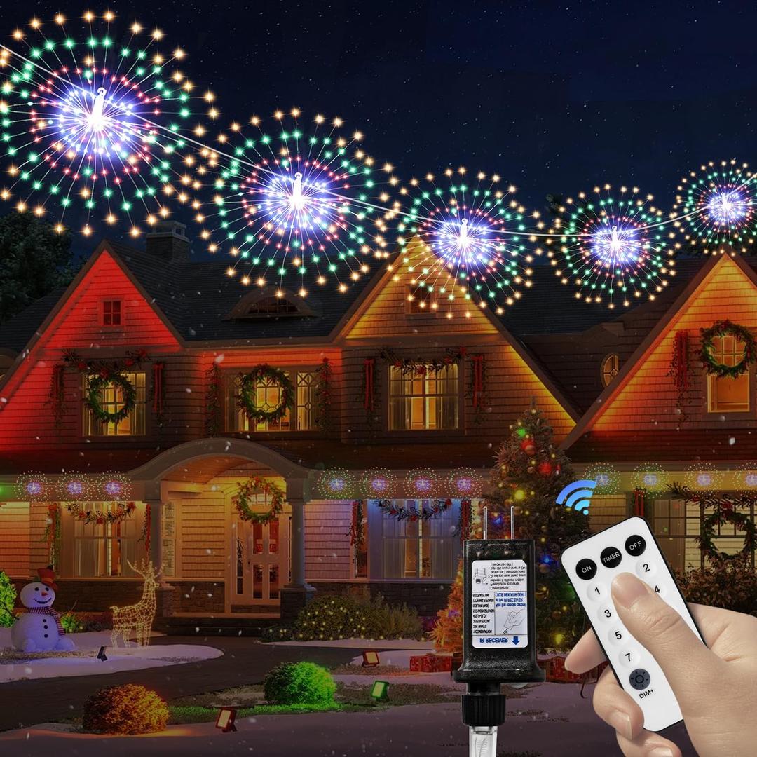 5 Pack 1000 LED Plug in Firework Lights Starburst Lights for Christmas Garden/Patio/Wedding/Party/Bedroom Outdoor or Indoor Decor，Waterproof Twinkle Light with 8 Modes(Multi Color)