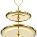 uxcell 1 Set 2-Tier Cupcake Stand Holder, Round Tiered Serving Tray Stainless Steel Cup Cake Stand for Dessert Fruit Table Birthday Party Decoration Display, Gold