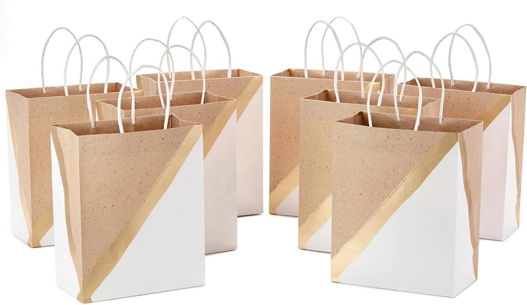 Hallmark 9" Medium Paper Gift Bags (Pack of 8 - White & Kraft) for Valentine's Day, Easter, Birthdays, Mother's Day, Weddings, Graduations, Baby Showers, Bridal Showers, Care Packages and More