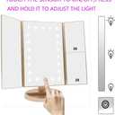 deweisn Floor Mount Tri-Fold Lighted Vanity Mirror with 21 LED Lights, Touch Screen and 3X/2X/1X Magnification, Two Power Supply Modes Make Up Mirror,Travel Mirror