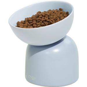 Elevated Ceramic Cat Food Bowl - 5.5" Wide Dish for Whikser Friendly, 6.6" Height for Easy Feeding, Lead & Cadmium Free, Durable Raised Cat Food Bowls, Blue