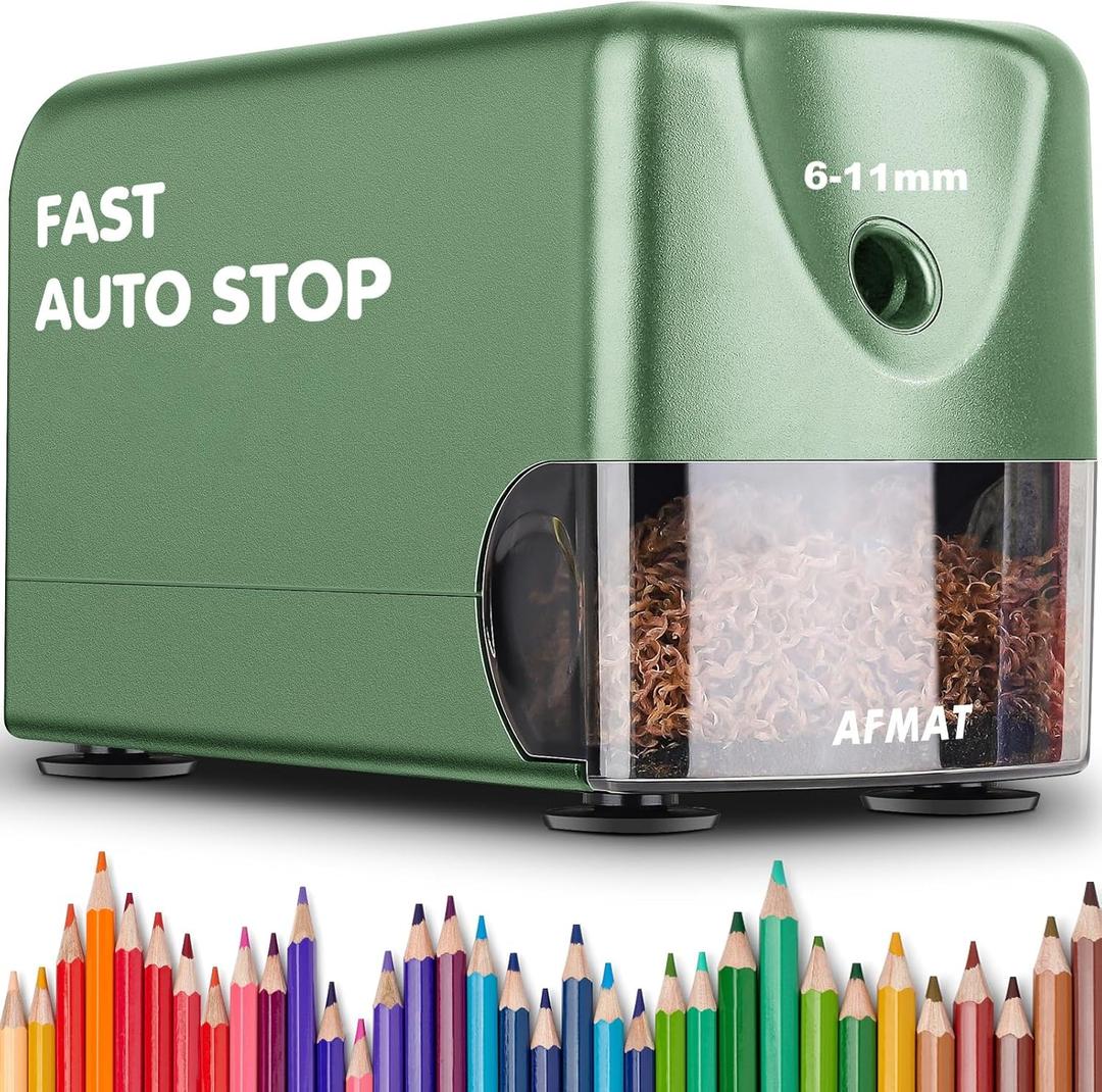 AFMAT Heavy Duty Electric Pencil Sharpener, Auto Stop Classroom Pencil Sharpeners for 6-11mm No.2/Colored Pencils, Standard/Large Pencils, Fast Sharpen in 3s, Sharp Point, Teachers Must Haves PSX3 (Green)