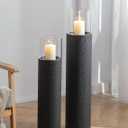 Sziqiqi Tall Floor Candle Holders: 34/27 inch Hurricane Pillar Candleholders Set of 2 for Home Decor - Large Black Cylinder Candle Stand for Outdoor Porch Living Room Fireplace
