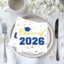 Class of 2026 Graduation Napkins, 3-Ply Disposable Congrats Grad Paper Napkins for Dinner and Cocktail Party Decorations, School and College, 6.5-Inch Square (100, Blue)