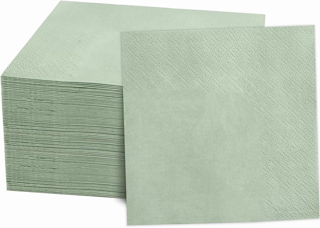 FLOWERCAT 100-Count 2-Ply Sage Green Napkins Cocktail Napkins - Green Beverage Napkins Disposable Premium Quality - 5" x 5" Paper Napkins for Party &Easter,Bar,Weddings,Birthday