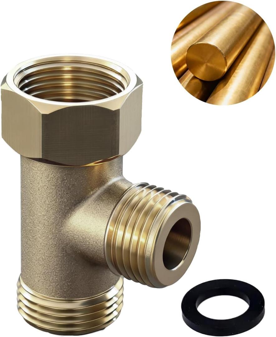 Brass Made T Adapter Compatible with LUXE Bidet, Brass T Valve for (7/8 x 7/8 x 1/2), 3-way T Connector Bidet Attachment for Toilet