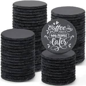 72 PCS Round Slate Coasters Bulk, MAPRIAL 4 Inch Black Handmade Rustic Rock Stone Drink Coaster for Laser Engraving, Etching, Engravable Blanks Material for Engraver, Crafts, Gifts