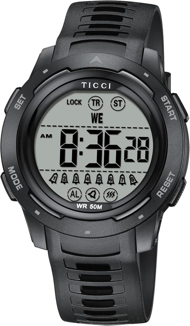 TICCI Men Women Unisex 8 Alarm Vibrating Watch Medication Aids Vibra Alert Pill Reminder Big Digits Waterproof (Black)