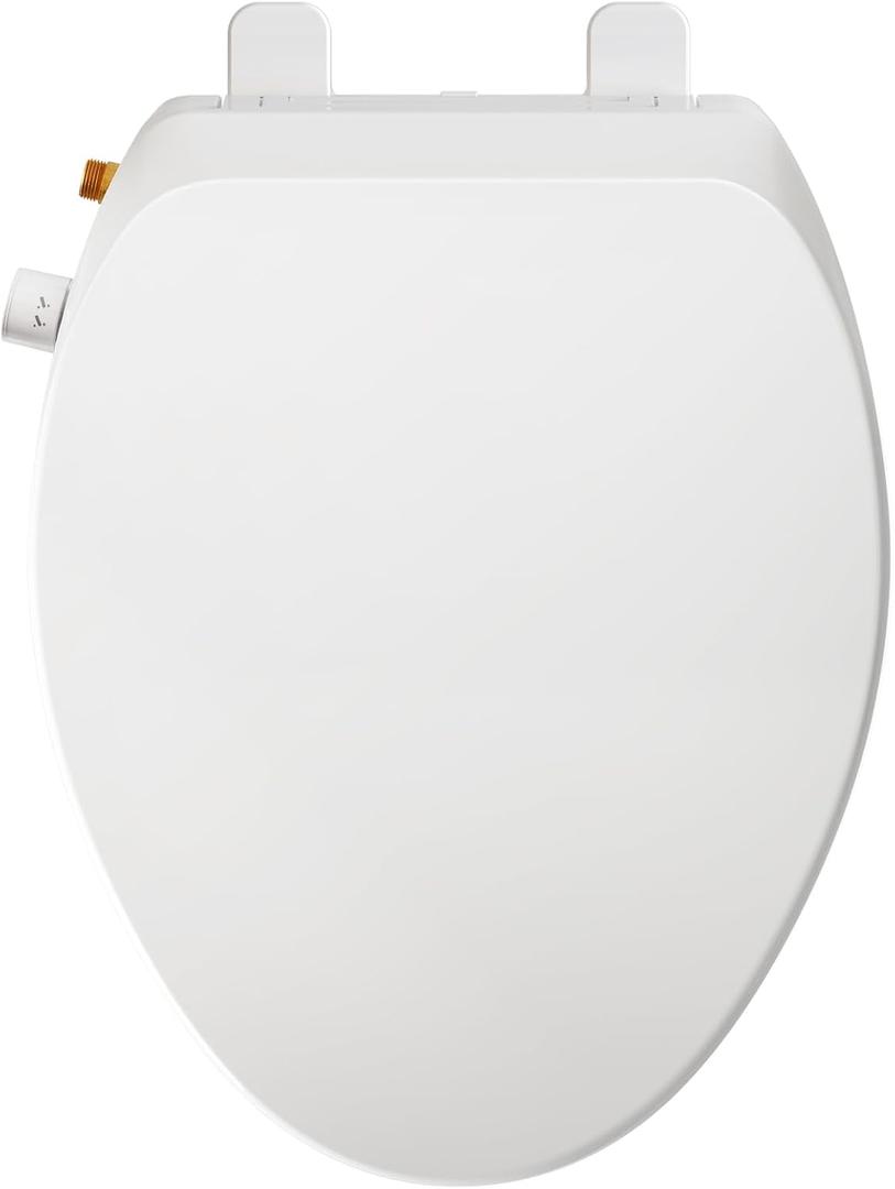 Elongated Bidet Toilet Seat Non-Electric, Slow-Close Lid, Adjustable Water Pressure, Self-Cleaning Dual Nozzles for Frontal & Rear Wash Hygienic Fresh Water Bidet Seat with Brass Inlet (Elongated)