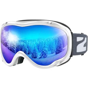 ZIONOR Lagopus B1 Ski Goggles OTG Anti fog Snow Goggles UV Protection Snowboard Goggles for Men Women Adult Youth (One Size, B0-vlt 11% White Frame Mirrored Blue Lens)