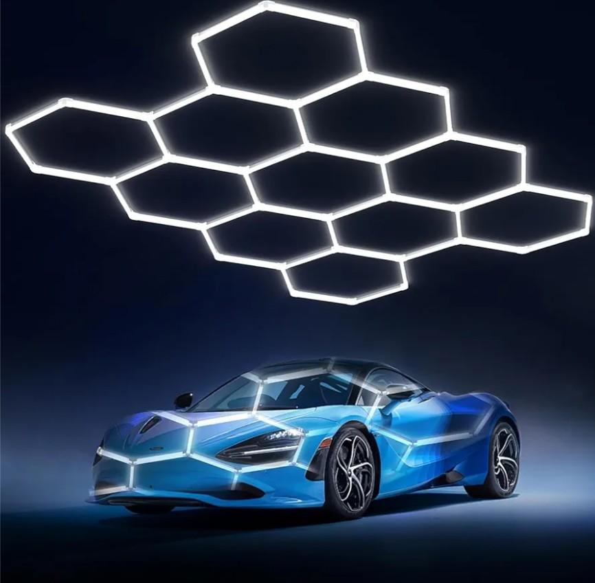 Litezone Hexagon Garage Lights: 329W 11 Grids Hexagon LED Lights - Easy Install 6500K Super Bright Honeycomb Lights Ceiling for Garage, Warehouse, Car Detailing Shop, Exhibition Hall, Gym