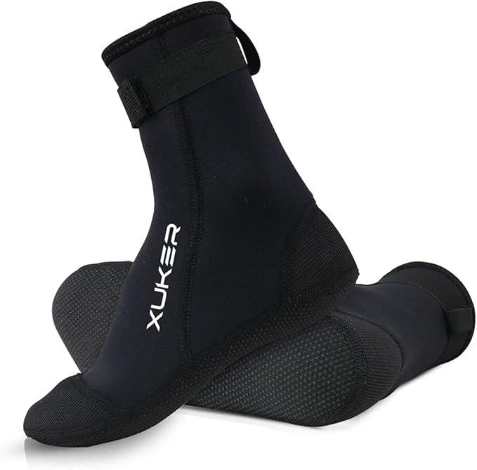 XUKER Neoprene Water Socks 3mm, Sand Proof Beach Small Size 7 Black 01-High Cut