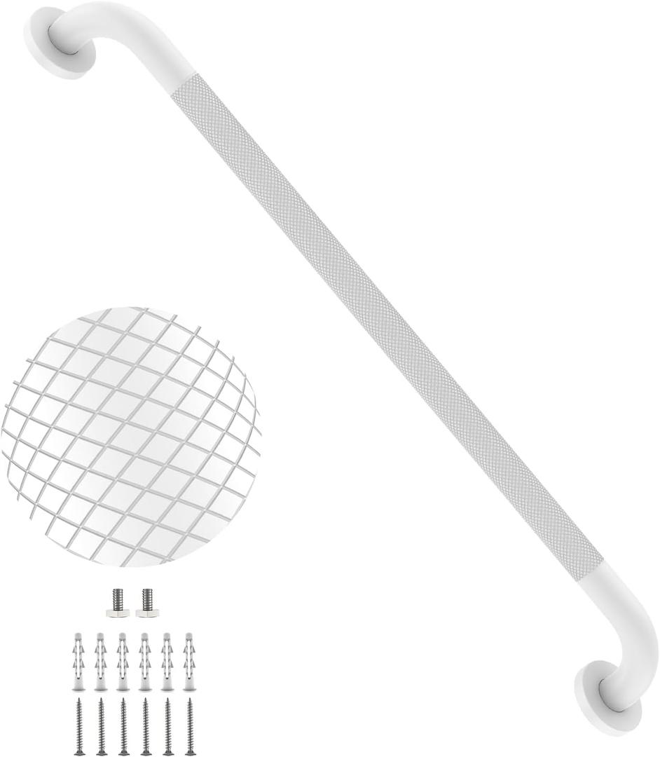 32 Inch White Grab Bars for Shower with Anti-Slip Knurled Grip