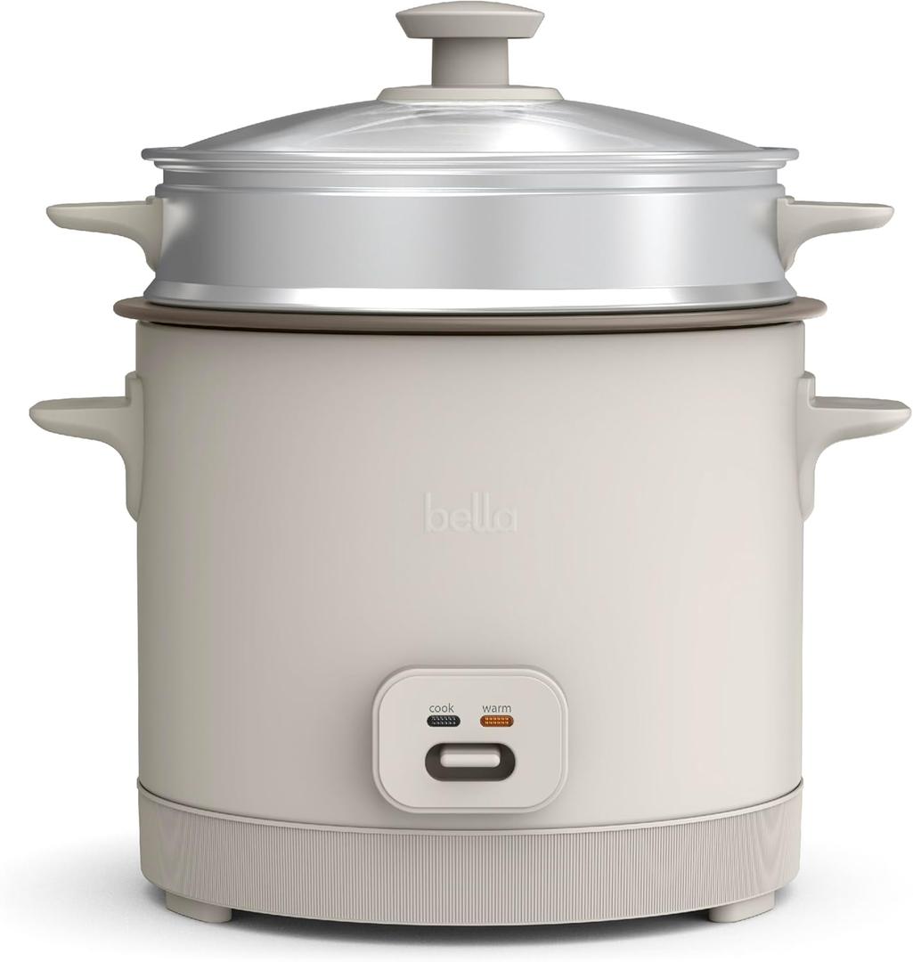bella 16 Cup Rice Cooker with Steamer, Dishwasher Safe Steaming Basket, Rice Paddle and Measuring Cup, Removable Nonstick Cooking Bowl, Automatic Keep Warm Function, 400 Watt, Oatmilk