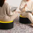 Round PU Leather Ottoman Foot Rest, Foam-Filled Pouf for Sofa and Living Room, Zippered Cover with Removable Foam Insert for Easy-Clean Care, 15.5" D x 8" H