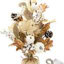 Thanksgiving Maple Leaf Table Tree Decorations Indoor, 20 inch Fall Artificial Pumpkin Centerpieces Decor, Pumpkin Table Tree Decorations for Autumn Party Holiday Home, Neutral
