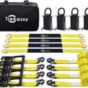 Trekassy Car Tie Down Straps for Trailers with Stake Pocket D Ring (4PK), Includes 4 Pack Axle Straps, 10,000lbs Break Strength, Used for Car, Truck, UTV Transport (Yellow)