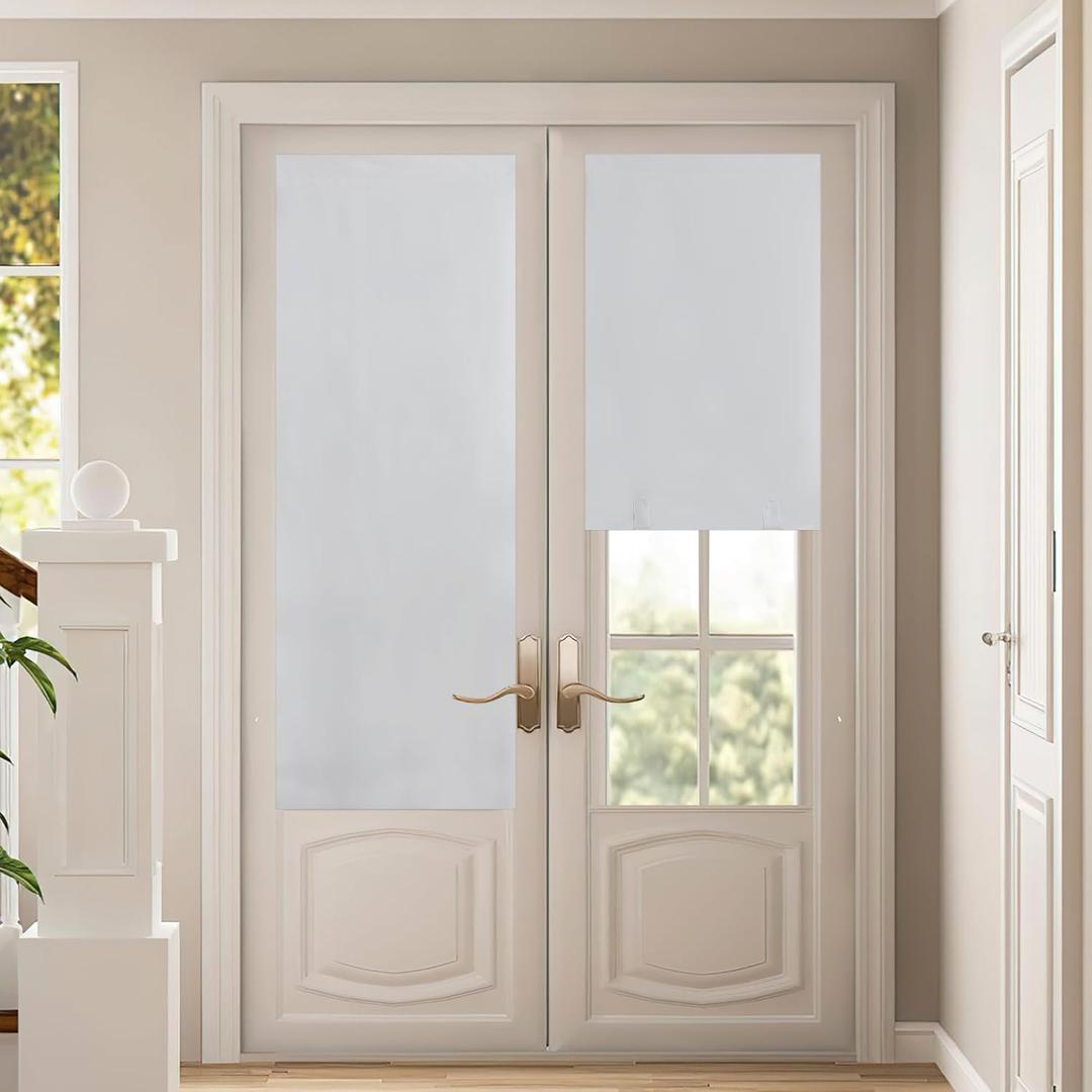 NICETOWN 100% Blackout Roller Shades, No Tools No Drill Cordless Blinds for Windows, Thermal Insulated Privacy French Door Window Shades for Bedroom Kitchen (26" W x 64" L, Greyish White, 1 Panel)