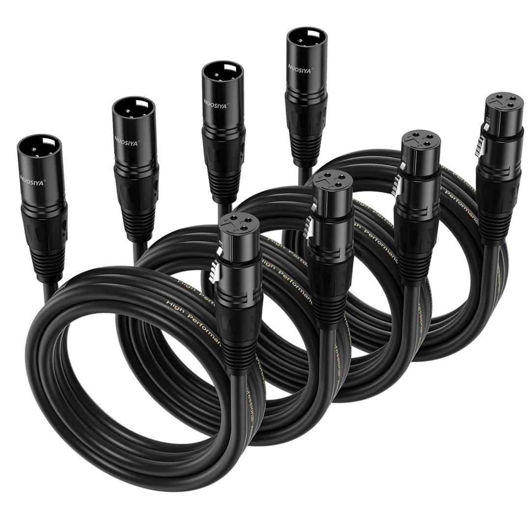 XLR Cable 15 Ft 4 Packs,Microphone Cables,Premium Balanced Microphone Mic Speaker Cable with 3-Pin XLR Male to Female DMX Cable,Black
