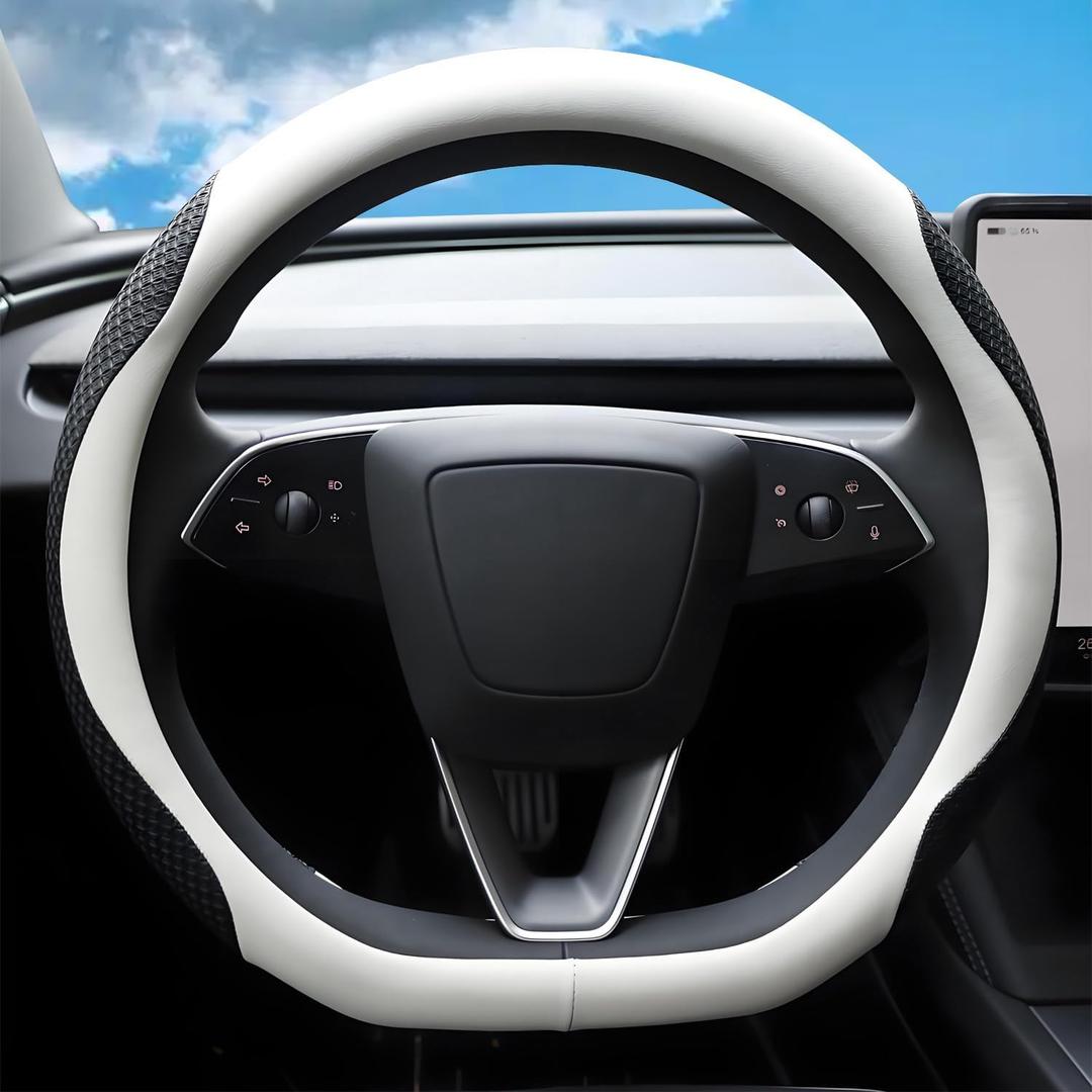 Steering Wheel Cover Custom Fit for Tesla Model 3/Y Juniper Highland 2016-2025 2026 Accessories, Non-Slip Microfiber Leather Steering Wheel Protector for Tesla Model 3/Y, Black