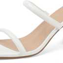 Women's Square Open Toe Heeled Sandals Two Strap Mules Slip On Block Chunky Mid Heels Sandals (8, White)
