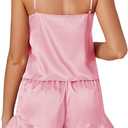 Vrtige Women's Satin Pajamas Set 3 Piece Cami Top and Shorts with Robe Sleepwear Set (Pink, XXL)