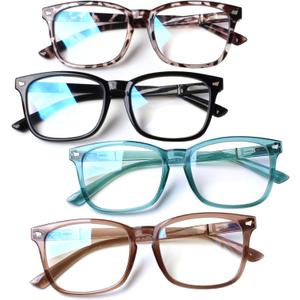 Henotin 4-Pack Blue Light Blocking Reading Glasses Women Men,Spring Hinge Computer Readers,Anti UV Ray Square Nerd Eyeglasses (4-pack Mix Color, 1.50, Diopters)