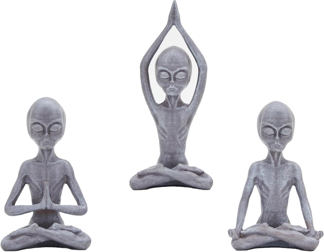 Yoga Alien Statues Decor(Set of 3) 3 Poses Sci-Fi Zen Decor for Yoga Room, Meditation Space, Living Room, Office, Gift for Yoga Enthusiasts & Sci-Fi Fans