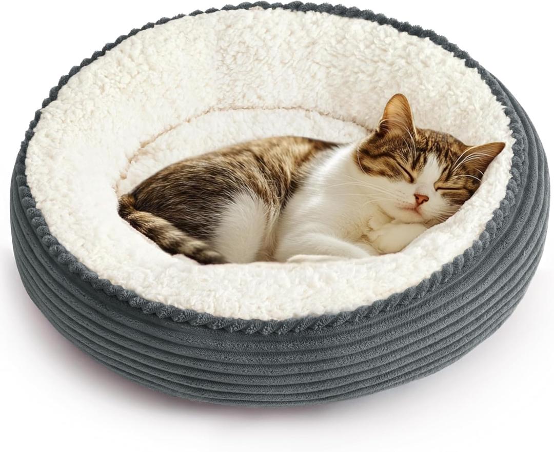 Love's cabin Round Donut Cat and Dog Cushion Bed, 20in Pet Bed for Cats or Small Dogs, Anti-Slip Water-Resistant Bottom, Super Soft Durable Fabric Pet beds, Washable Cat Dog Bed Stripe Bluish Grey (19.7"L x 19.7"W x 5.9"Th)