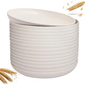 Supernal 16pcs Wheat Straw Plates,Unbreakable Dinner Plates Set,Microwave Dishwasher Safe,Lightweight Wheat Straw Plates,Party Plates Set,Beige Reusable Plates for Picnic,Birthday,Camping