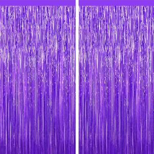 Purple Tinsel Backdrop Foil Fringe Curtains - 2 Packs Door Streamers Backdrop for Birthday Door Decorations, Party Supplies for Bachelorette, Graduation, Christmas, Disco Decor