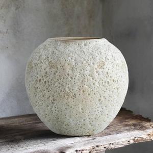 Rustic White Ceramic Vase Farmhouse Round Flower Clay Pottery Large Terracotta Floor Vases for Decorative Centerpiece Vintage Home Decor Aesthetic for Living Room Bedroom Table Entryway, 5.51"L x 5.51"W x 7.28"H