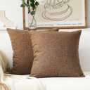 Home Brilliant Decorative Throw Pillow Covers Faux Linen Cushion Covers for Bed Couch Sofa Bench, 18x18 inches(45cm), Brown