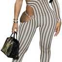 VOIKERDR Womens Jumpsuit Skeleton Single Long Sleeve Striped Print Jumpsuit Party Sexy Outfit for Women Going Out L