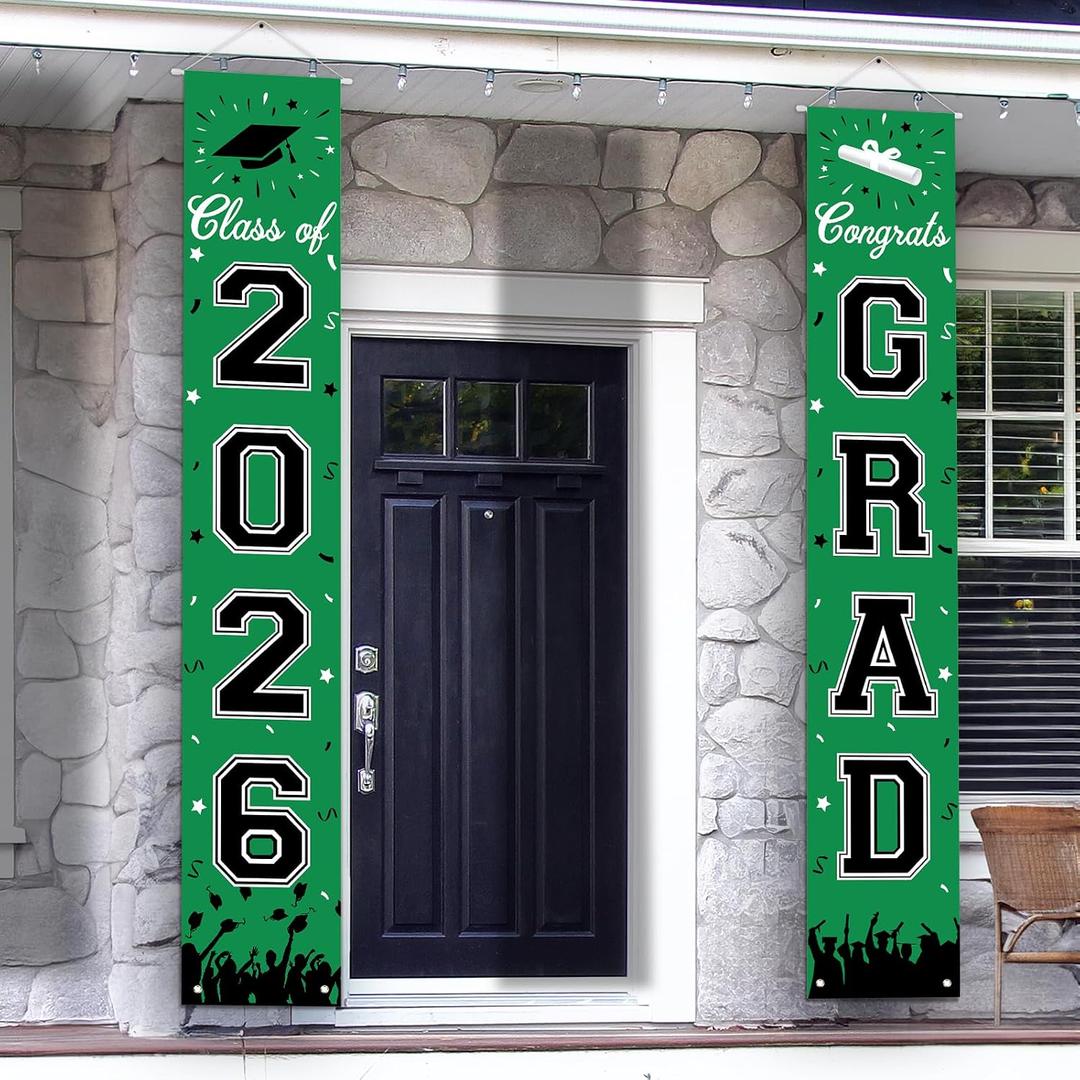 2026 Graduation Decorations, Graduation Banner Class of 2026, Hanging Congratulations/Congrats Grad Banner for Door and Porch, Party Decor - Green